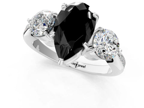 White gold Three-Stone Fancy Black Pear Cut Diamond Channel Set Engagement Ring with Prong Setting_13