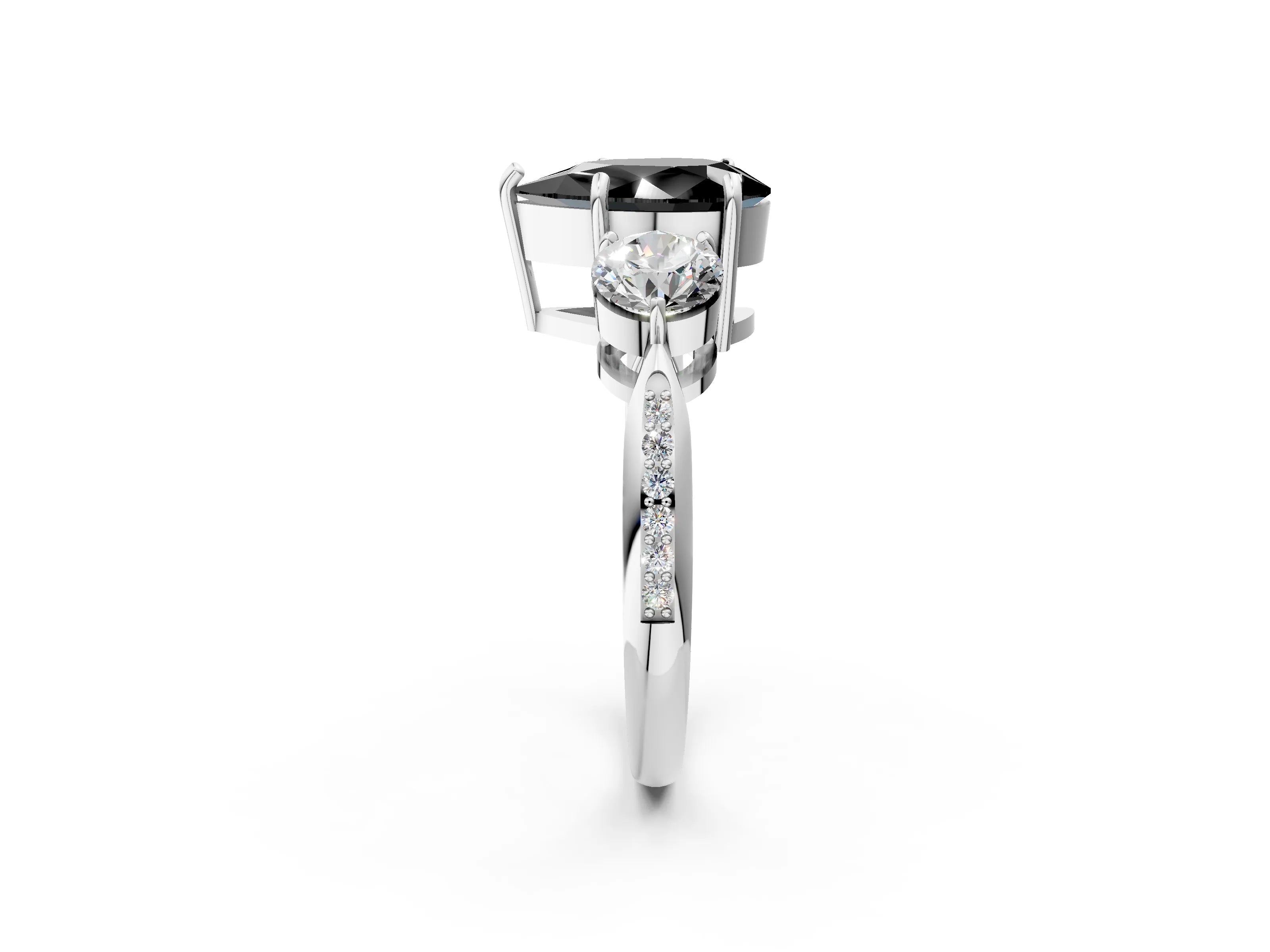 White gold Three-Stone Fancy Black Pear Cut Diamond Channel Set Engagement Ring with Prong Setting_14