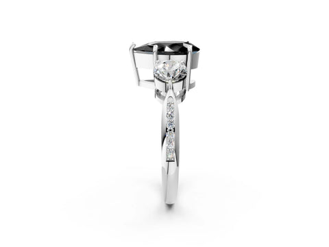 White gold Three-Stone Fancy Black Pear Cut Diamond Channel Set Engagement Ring with Prong Setting_14