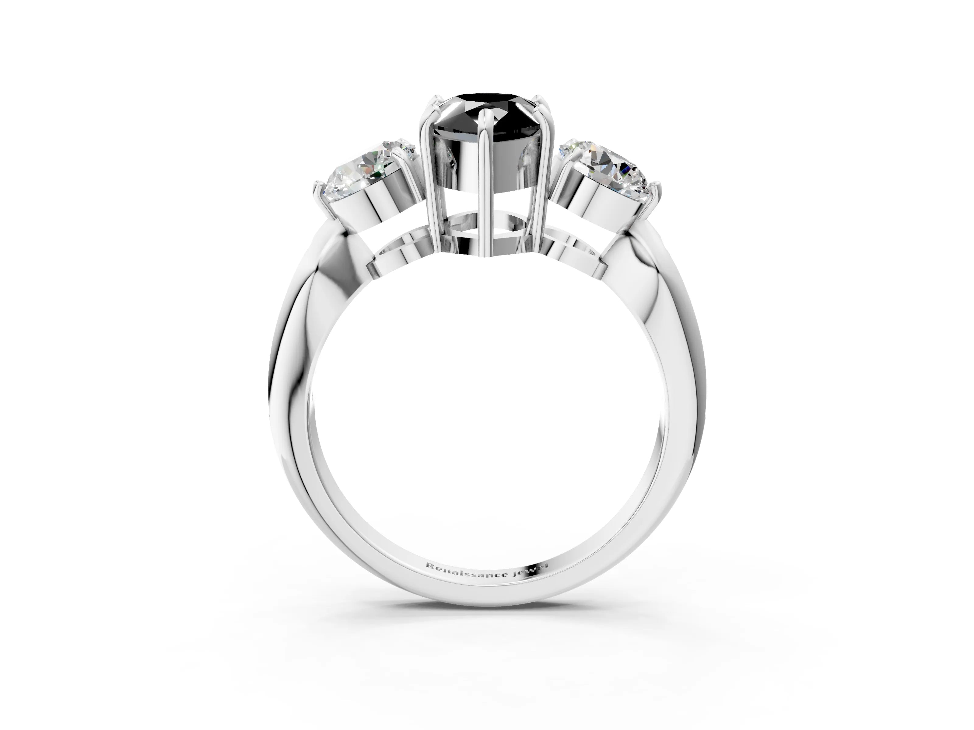 White gold Three-Stone Fancy Black Pear Cut Diamond Channel Set Engagement Ring with Prong Setting_15