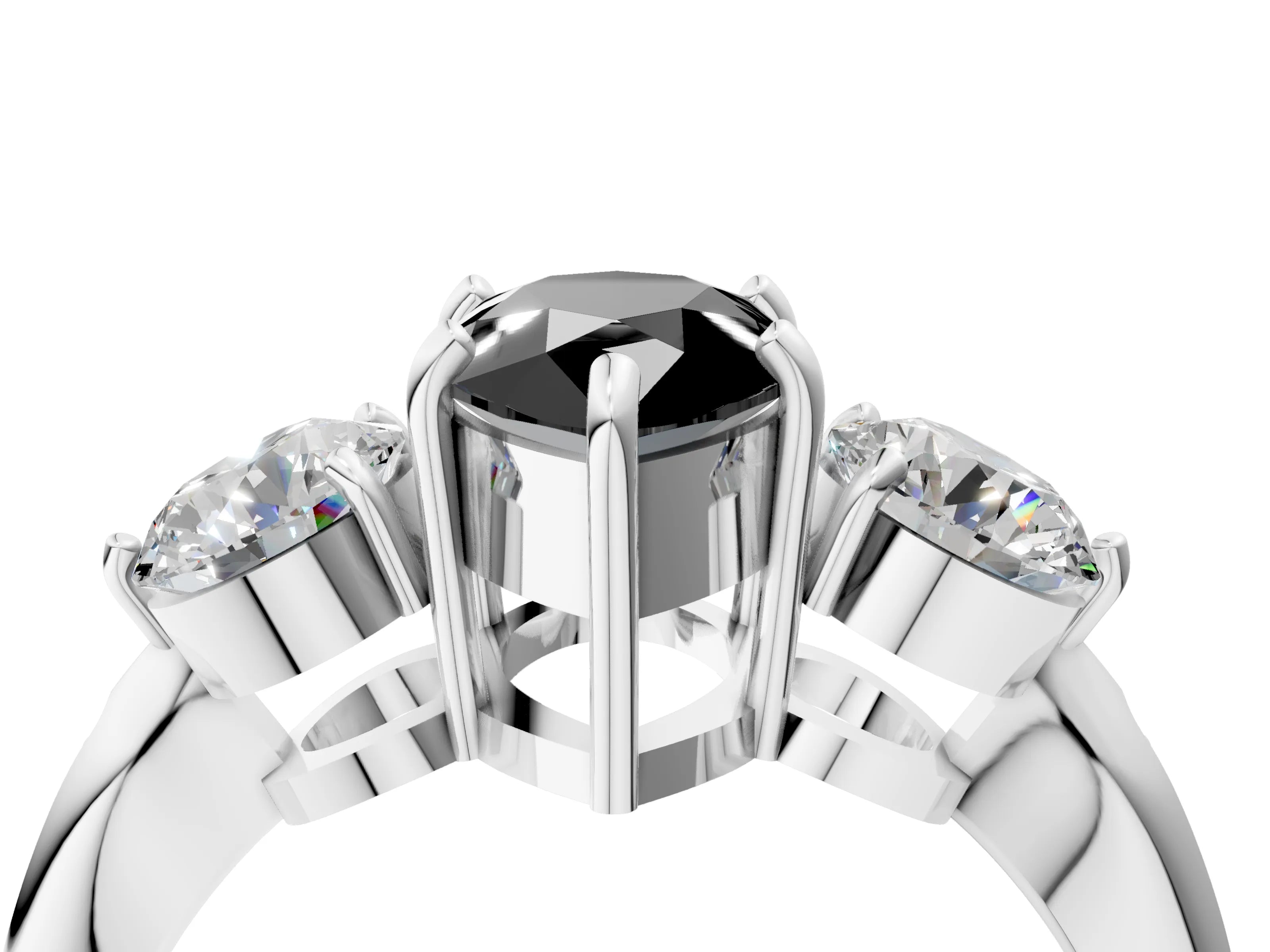 White gold Three-Stone Fancy Black Pear Cut Diamond Channel Set Engagement Ring with Prong Setting_16