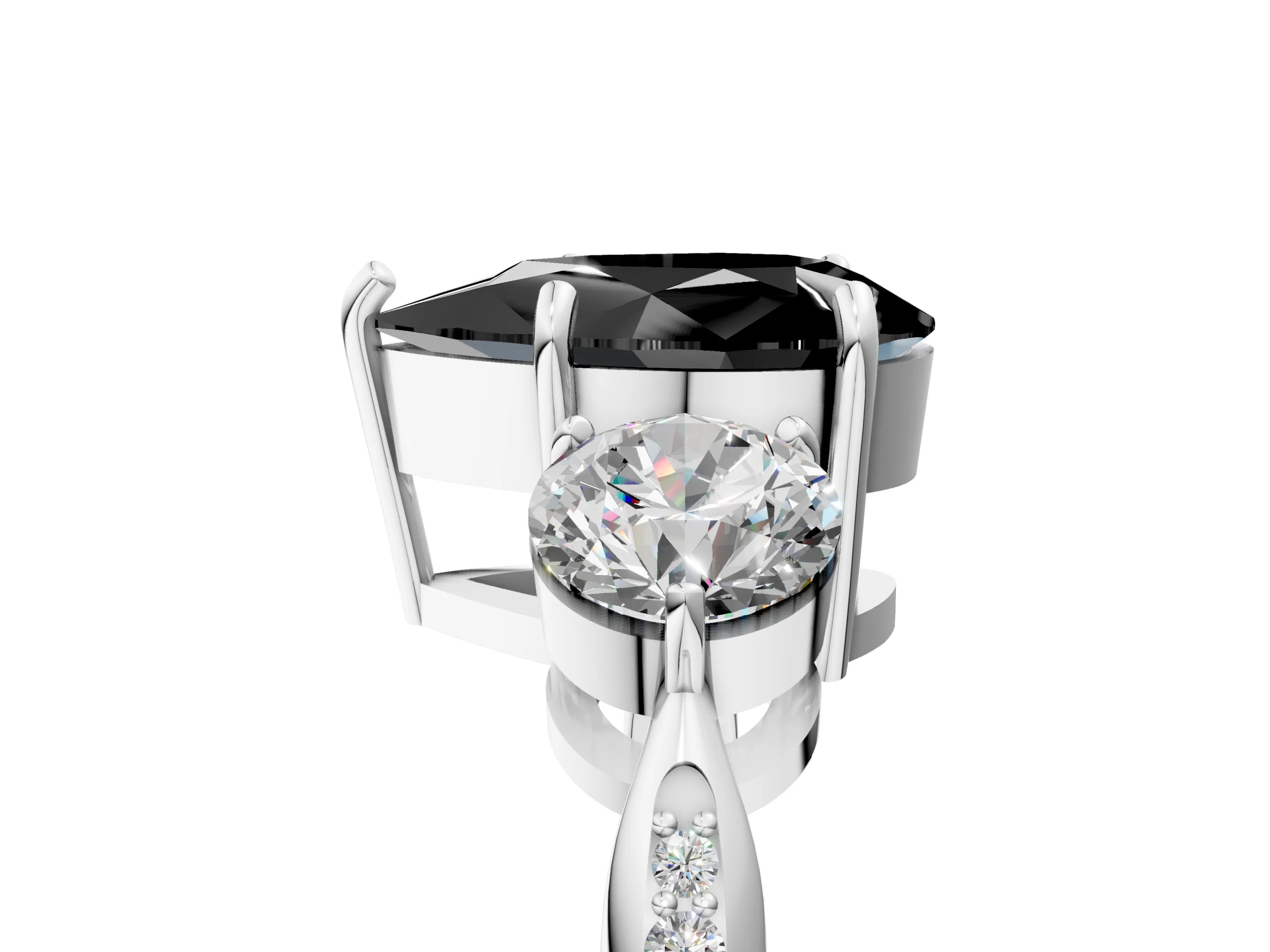 White gold Three-Stone Fancy Black Pear Cut Diamond Channel Set Engagement Ring with Prong Setting_17