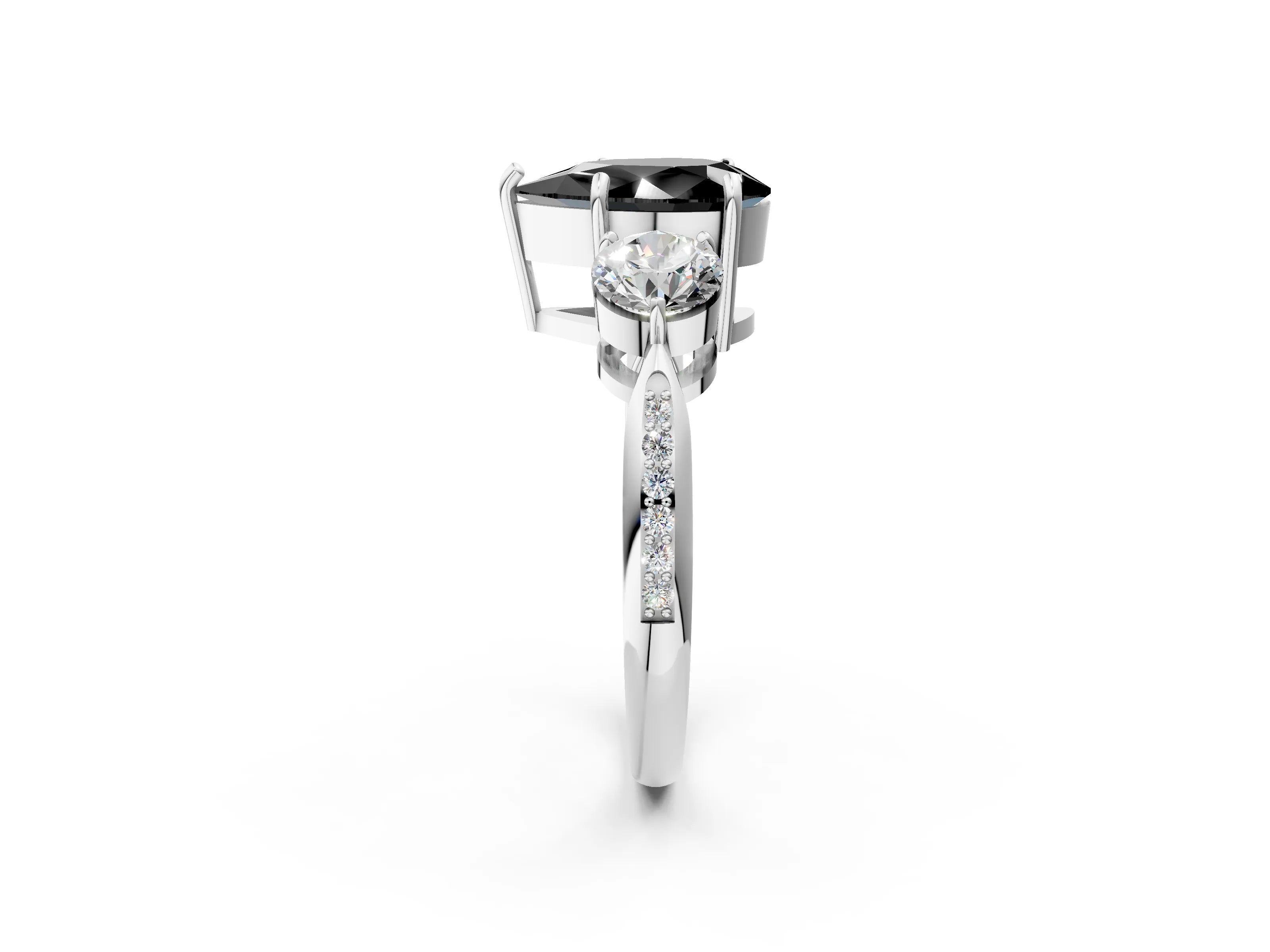 White gold Three-Stone Fancy Black Pear Cut Diamond Channel Set Engagement Ring with Prong Setting_2