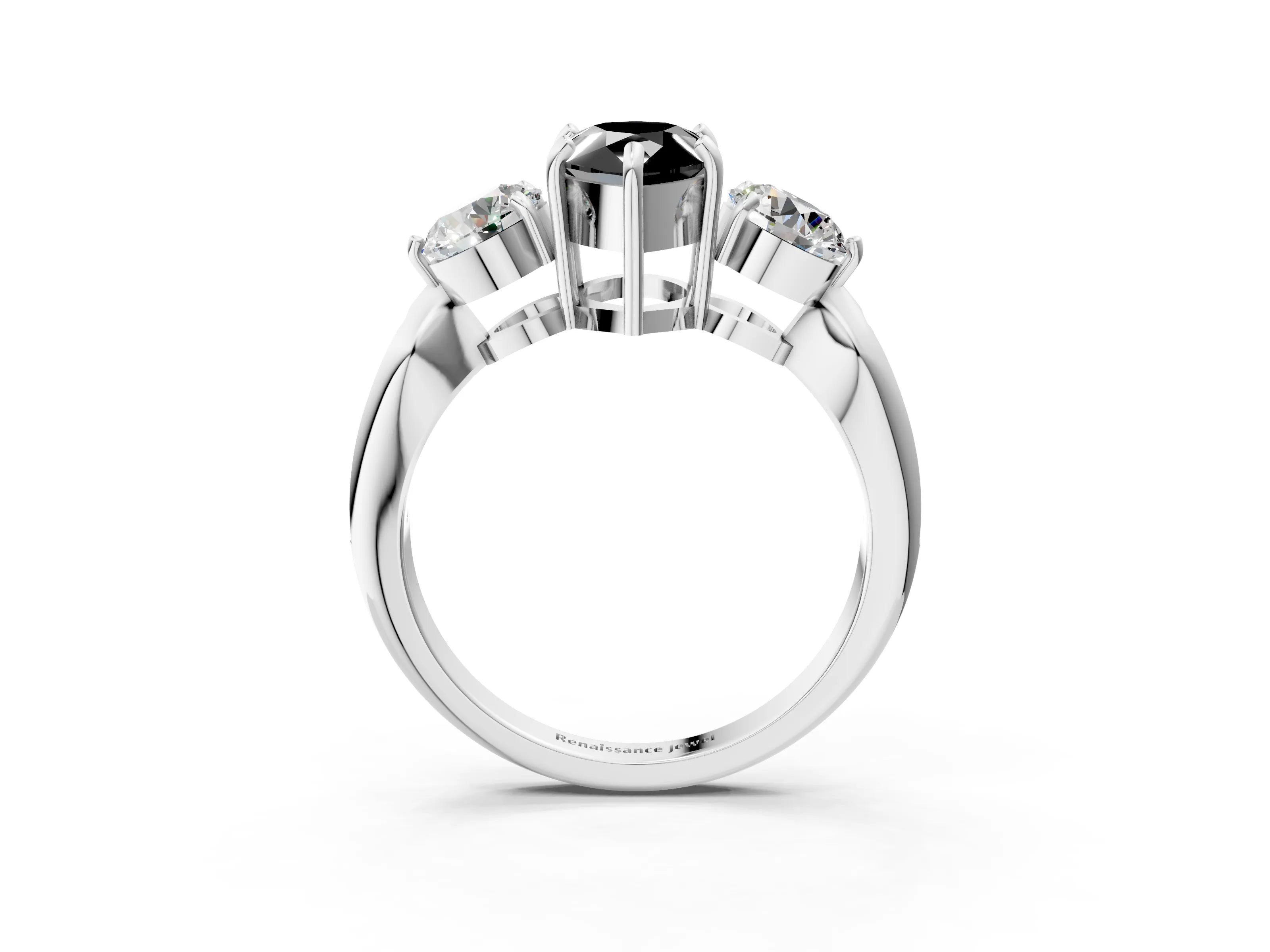 White gold Three-Stone Fancy Black Pear Cut Diamond Channel Set Engagement Ring with Prong Setting_3