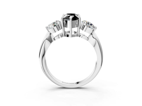 White gold Three-Stone Fancy Black Pear Cut Diamond Channel Set Engagement Ring with Prong Setting_3