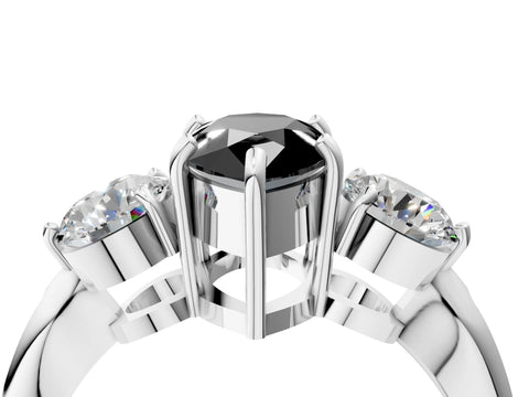 White gold Three-Stone Fancy Black Pear Cut Diamond Channel Set Engagement Ring with Prong Setting_4