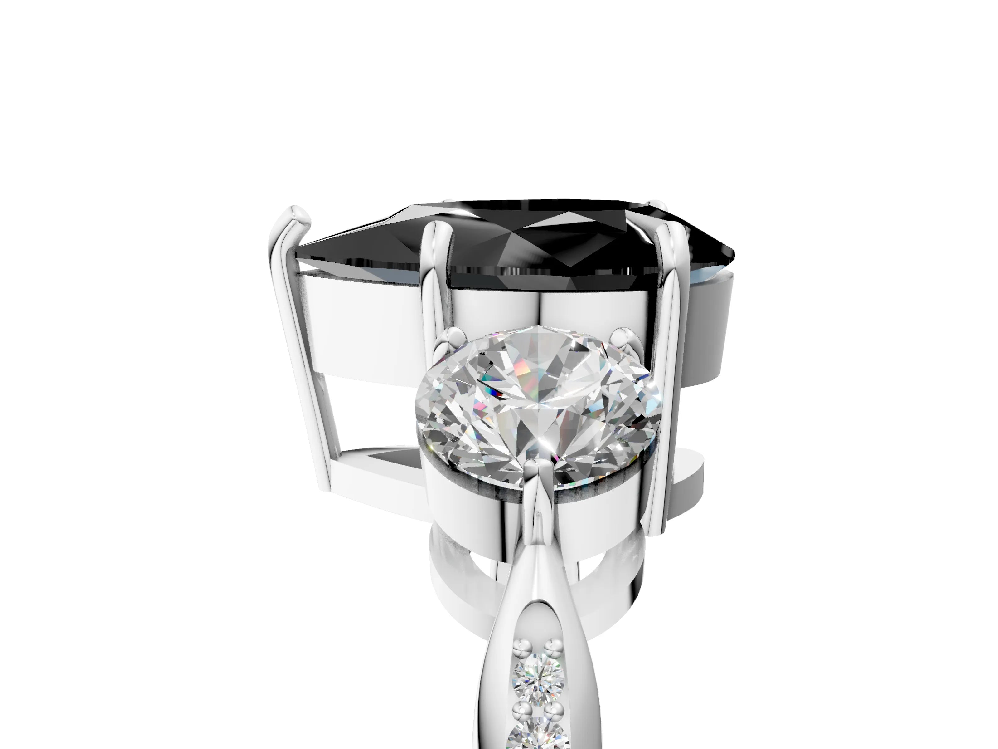 White gold Three-Stone Fancy Black Pear Cut Diamond Channel Set Engagement Ring with Prong Setting_5