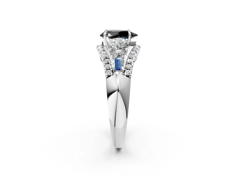 White gold Three-Stone Fancy Black Pear Cut Diamond Engagement Ring with Pave Band and Prong Setting_14
