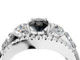 White gold Three-Stone Fancy Black Pear Cut Diamond Engagement Ring with Pave Band and Prong Setting_16