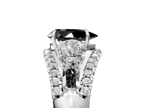 White gold Three-Stone Fancy Black Pear Cut Diamond Engagement Ring with Pave Band and Prong Setting_17