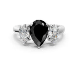White gold Three-Stone Fancy Black Pear Cut Diamond Engagement Ring with Prong Setting_15