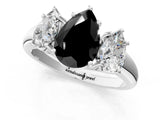 White gold Three-Stone Fancy Black Pear Cut Diamond Engagement Ring with Prong Setting_16