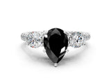 White gold Three-Stone Fancy Black Pear Cut Diamond Pavé Band with Four-Prong Setting