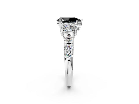 White gold Three-Stone Fancy Black Pear Cut Diamond Pavé Band with Prong Setting_2