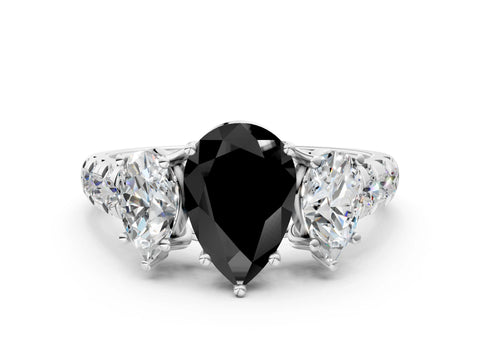 White gold Three-Stone Fancy Black Pear Cut Diamond Pavé Band with Prong Setting_36