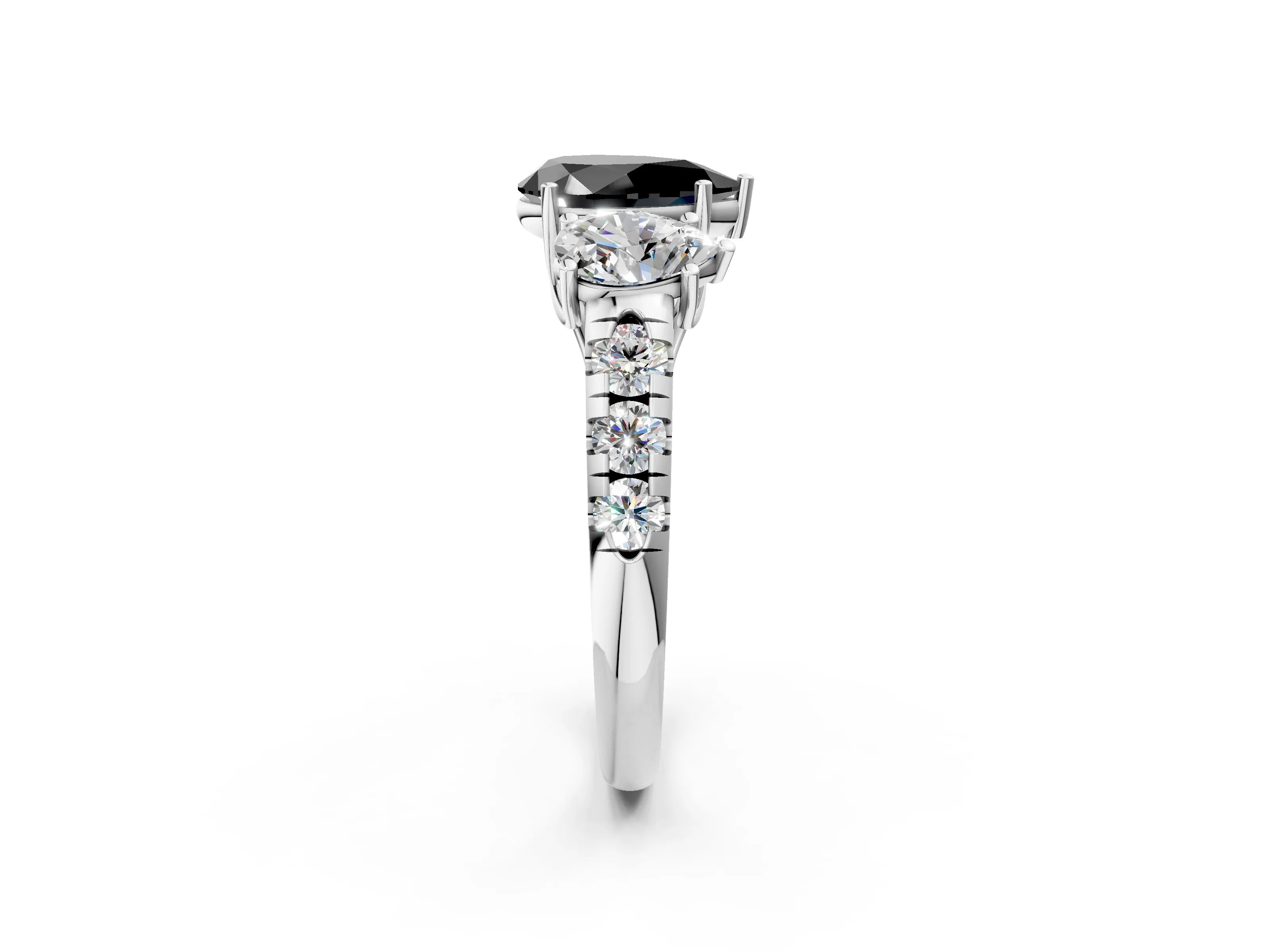 White gold Three-Stone Fancy Black Pear Cut Diamond Pavé Band with Prong Setting_38