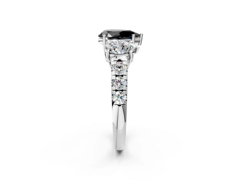 White gold Three-Stone Fancy Black Pear Cut Diamond Pavé Band with Prong Setting_38