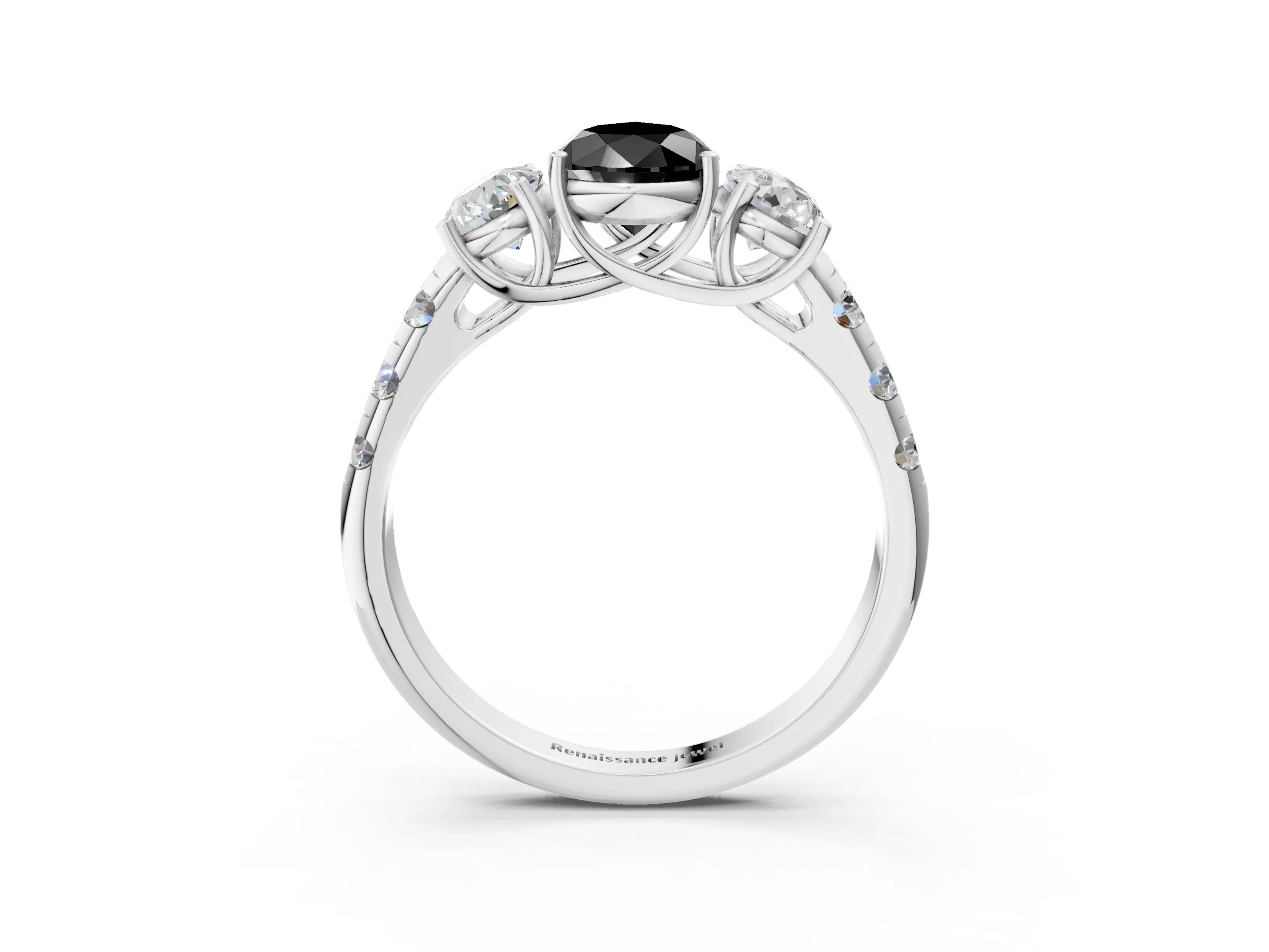 White gold Three-Stone Fancy Black Pear Cut Diamond Pavé Band with Prong Setting_39