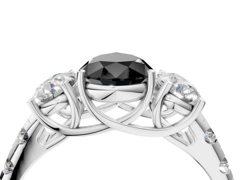 White gold Three-Stone Fancy Black Pear Cut Diamond Pavé Band with Prong Setting_40