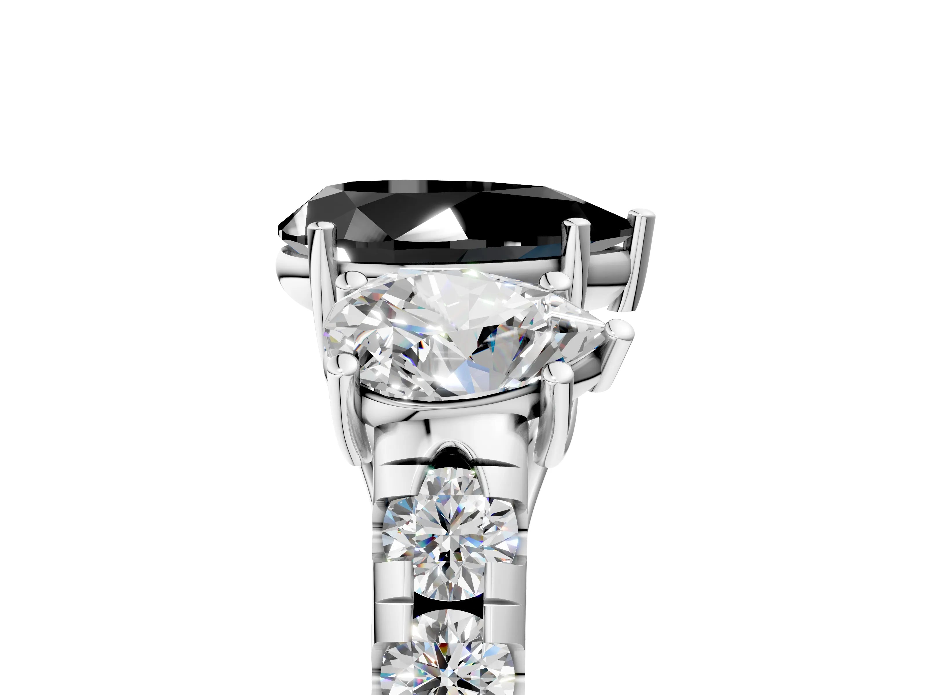 White gold Three-Stone Fancy Black Pear Cut Diamond Pavé Band with Prong Setting_41