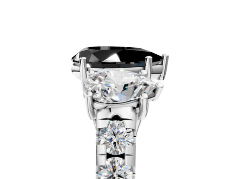 White gold Three-Stone Fancy Black Pear Cut Diamond Pavé Band with Prong Setting_41