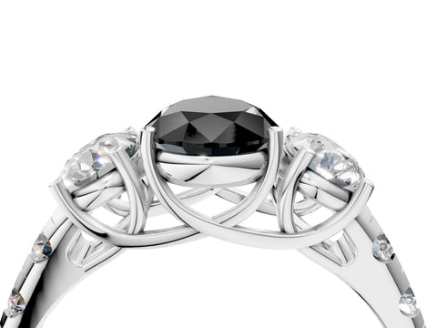 White gold Three-Stone Fancy Black Pear Cut Diamond Pavé Band with Prong Setting_4
