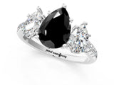 White gold Three-Stone Fancy Black Pear Cut Diamond Ring with Pavé Band and Prong Setting_79