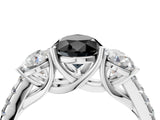 White gold Three-Stone Fancy Black Pear Cut Diamond Ring with Pavé Band and Prong Setting_82