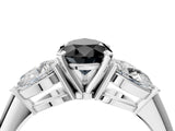 White gold Three-Stone Fancy Black Pear Cut Diamond Ring with Pear Side Stones and Four-Prong Setting_4