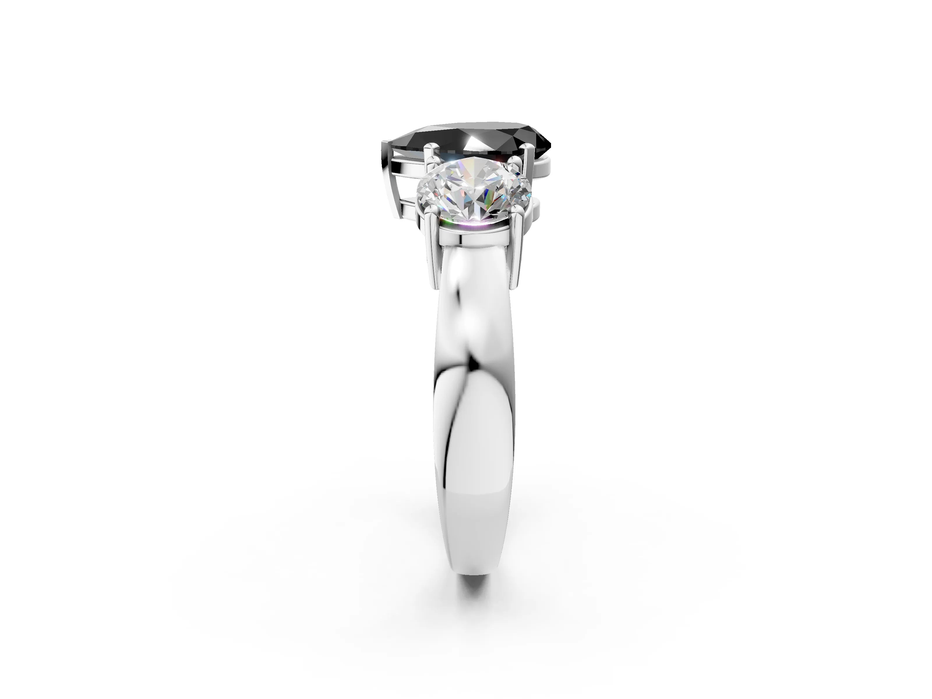 White gold Three-Stone Fancy Black Pear Cut Diamond Ring with Round Side Stones, Classic Band, and Four-Prong Setting_20
