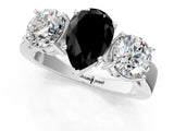 White gold Three-Stone Fancy Black Pear Cut Diamond Ring with Round Side Stones, Classic Band, and Four-Prong Setting_23