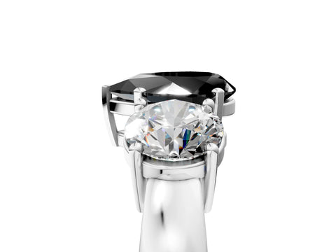 White gold Three-Stone Fancy Black Pear Cut Diamond Ring with Round Side Stones, Classic Band, and Four-Prong Setting_23