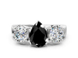 White gold Three-Stone Fancy Black Pear Cut Diamond Ring with Round Side Stones, Classic Band, and Four-Prong Setting_24