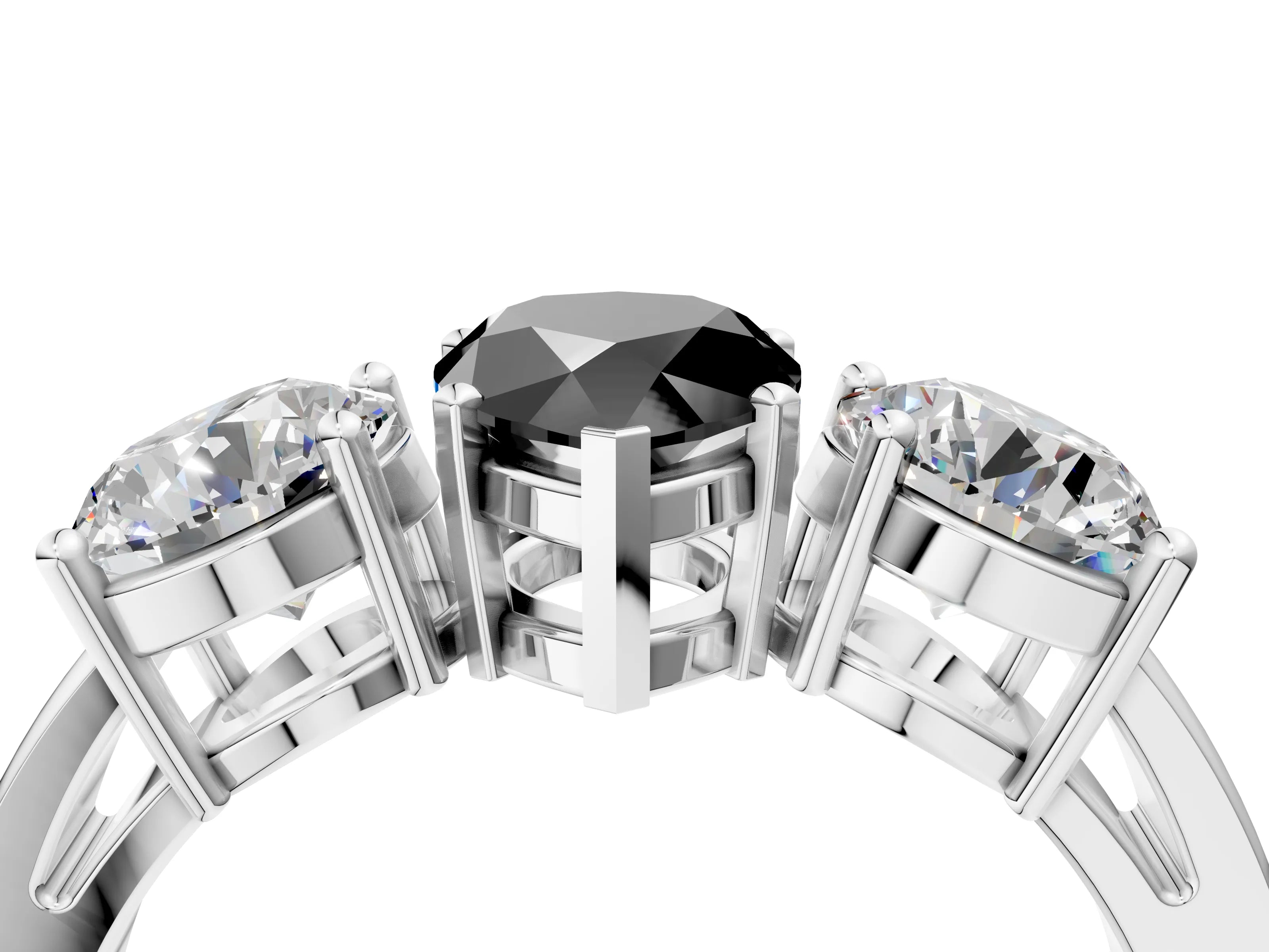 White gold Three-Stone Fancy Black Pear Cut Diamond Ring with Round Side Stones, Classic Band, and Four-Prong Setting_26