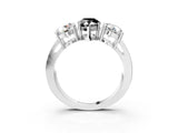White gold Three-Stone Fancy Black Pear Cut Diamond Ring with Round Side Stones, Classic Band, and Four-Prong Setting_27
