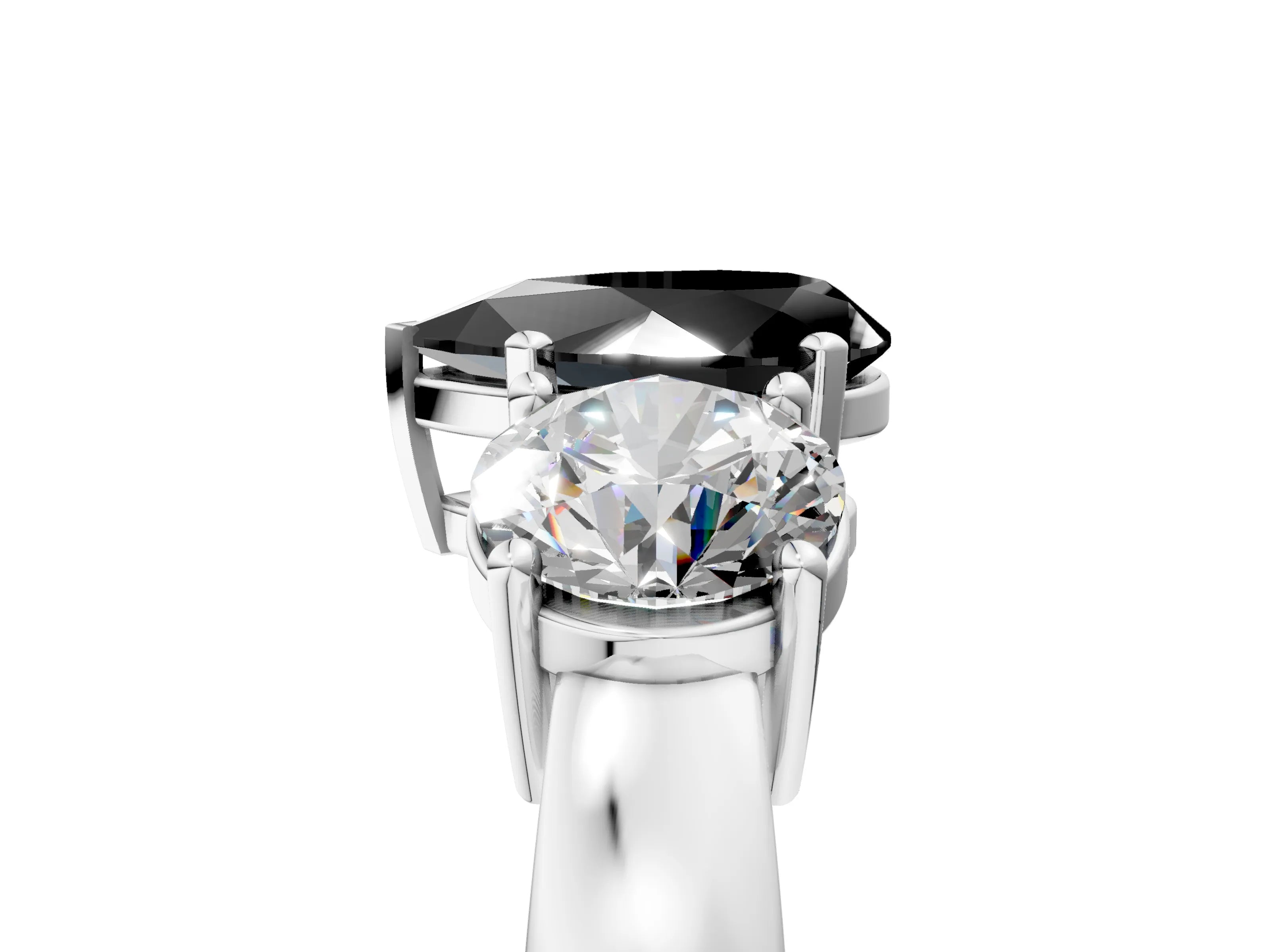 White gold Three-Stone Fancy Black Pear Cut Diamond Ring with Round Side Stones, Classic Band, and Four-Prong Setting_27