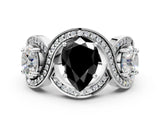 White gold Three-Stone Fancy Black Pear Cut Diamond Wave Pave Band with Prong Setting_48