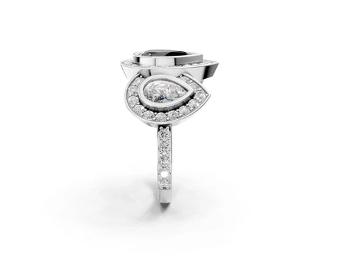 White gold Three-Stone Fancy Black Pear Cut Halo Pavé Diamond Ring_2