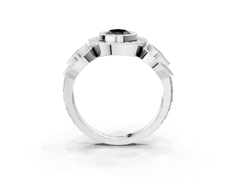 White gold Three-Stone Fancy Black Pear Cut Halo Pavé Diamond Ring_3