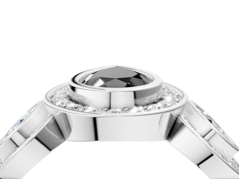 White gold Three-Stone Fancy Black Pear Cut Halo Pavé Diamond Ring_4