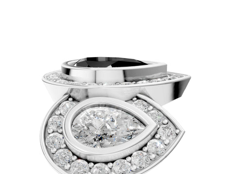 White gold Three-Stone Fancy Black Pear Cut Halo Pavé Diamond Ring_5