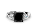 White gold Three-Stone Fancy Black Princess Cut Brilliant Diamond Solitaire Ring with Tapered Band and Four-Prong Setting_19