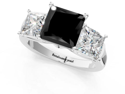 White gold Three-Stone Fancy Black Princess Cut Brilliant Diamond Trellis Ring with Comfort Fit Band_13