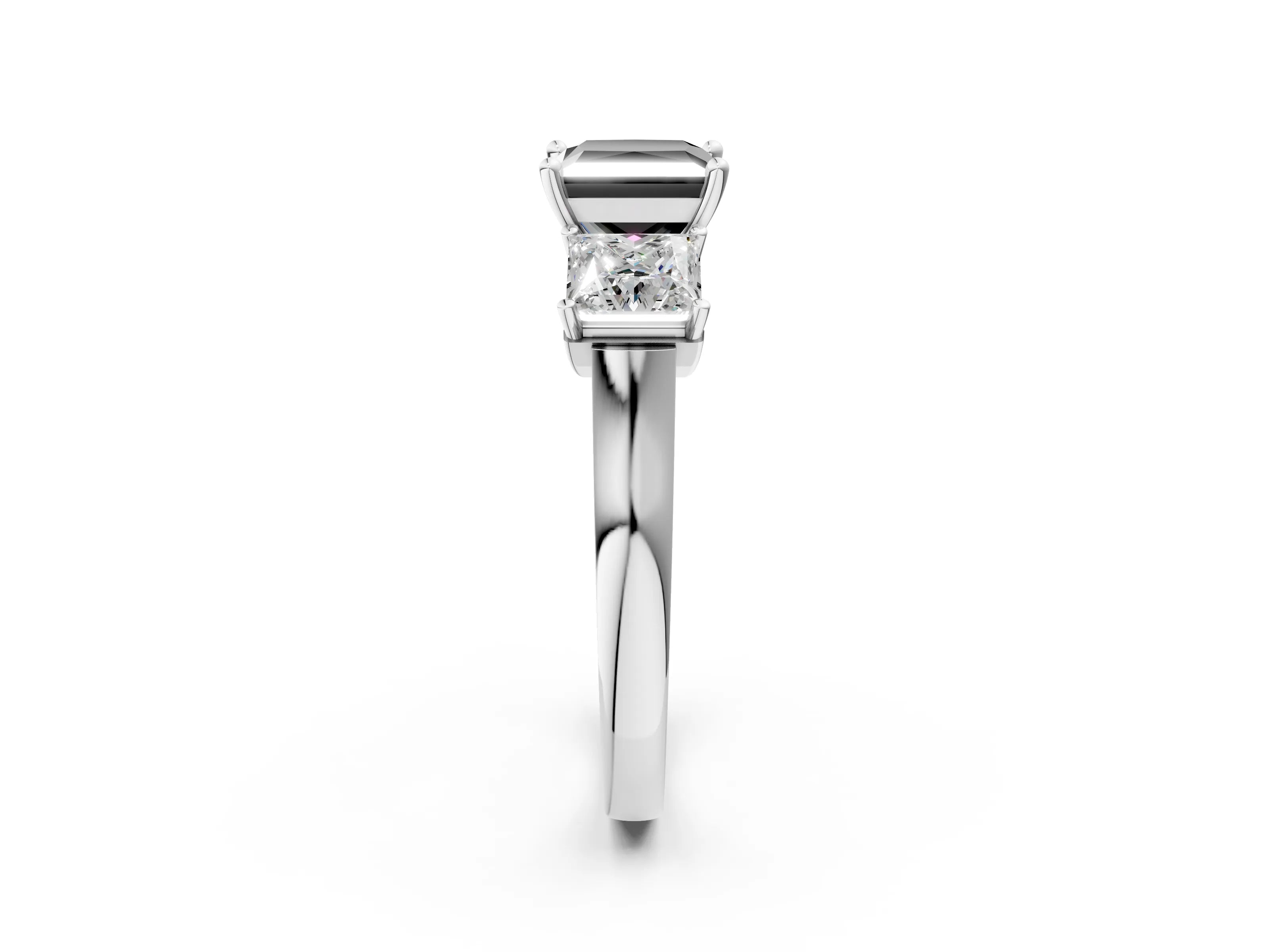 White gold Three-Stone Fancy Black Princess Cut Brilliant Diamond Trellis Ring with Comfort Fit Band_14