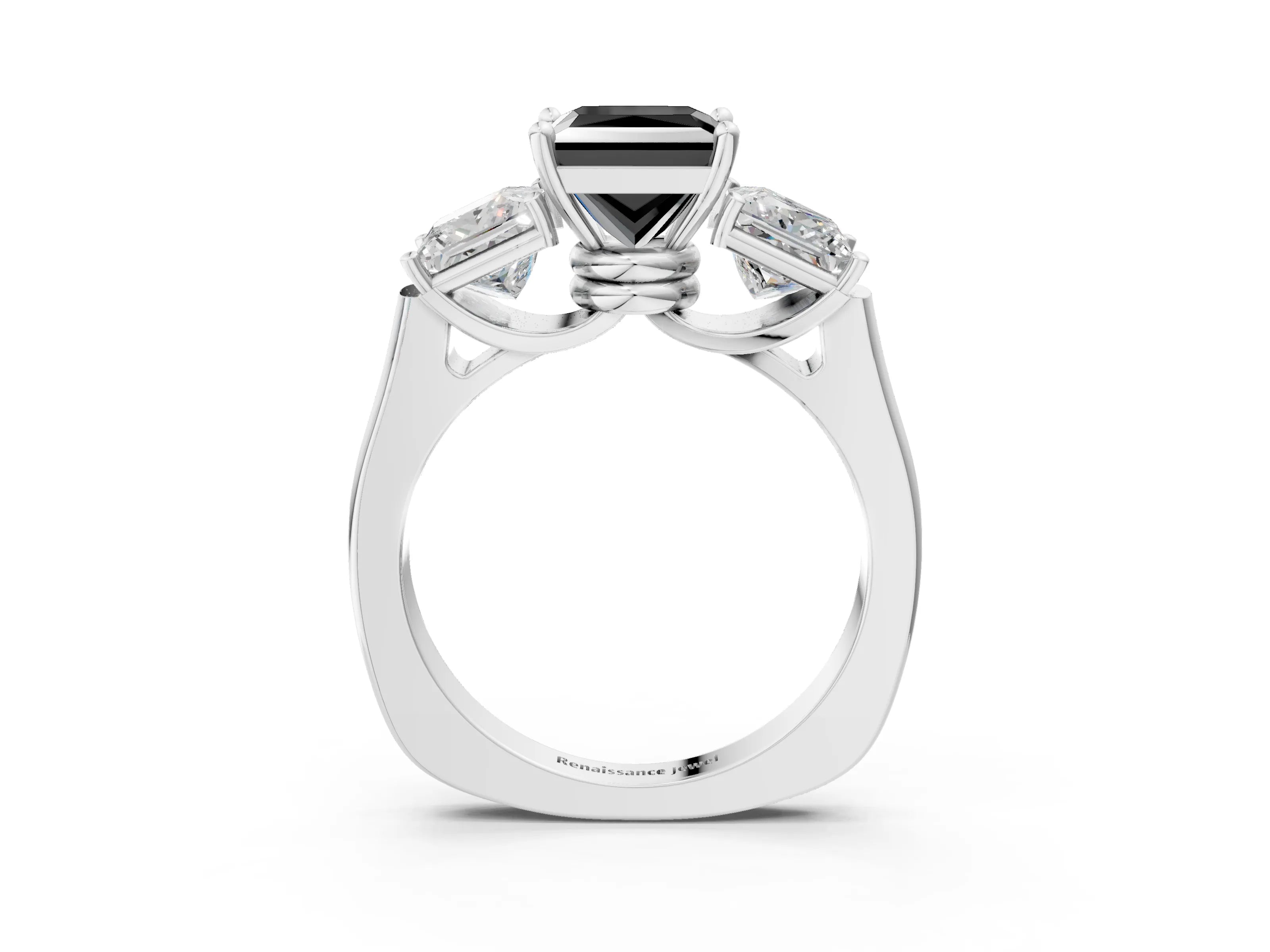 White gold Three-Stone Fancy Black Princess Cut Brilliant Diamond Trellis Ring with Comfort Fit Band_15