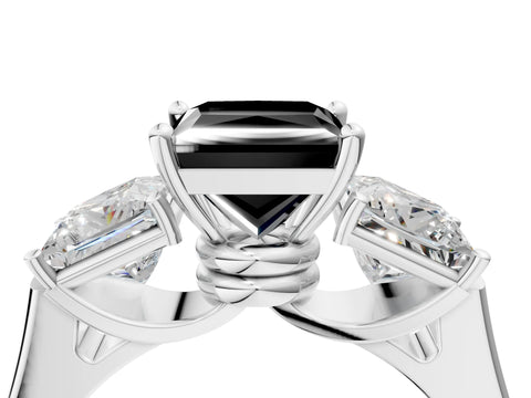 White gold Three-Stone Fancy Black Princess Cut Brilliant Diamond Trellis Ring with Comfort Fit Band_16