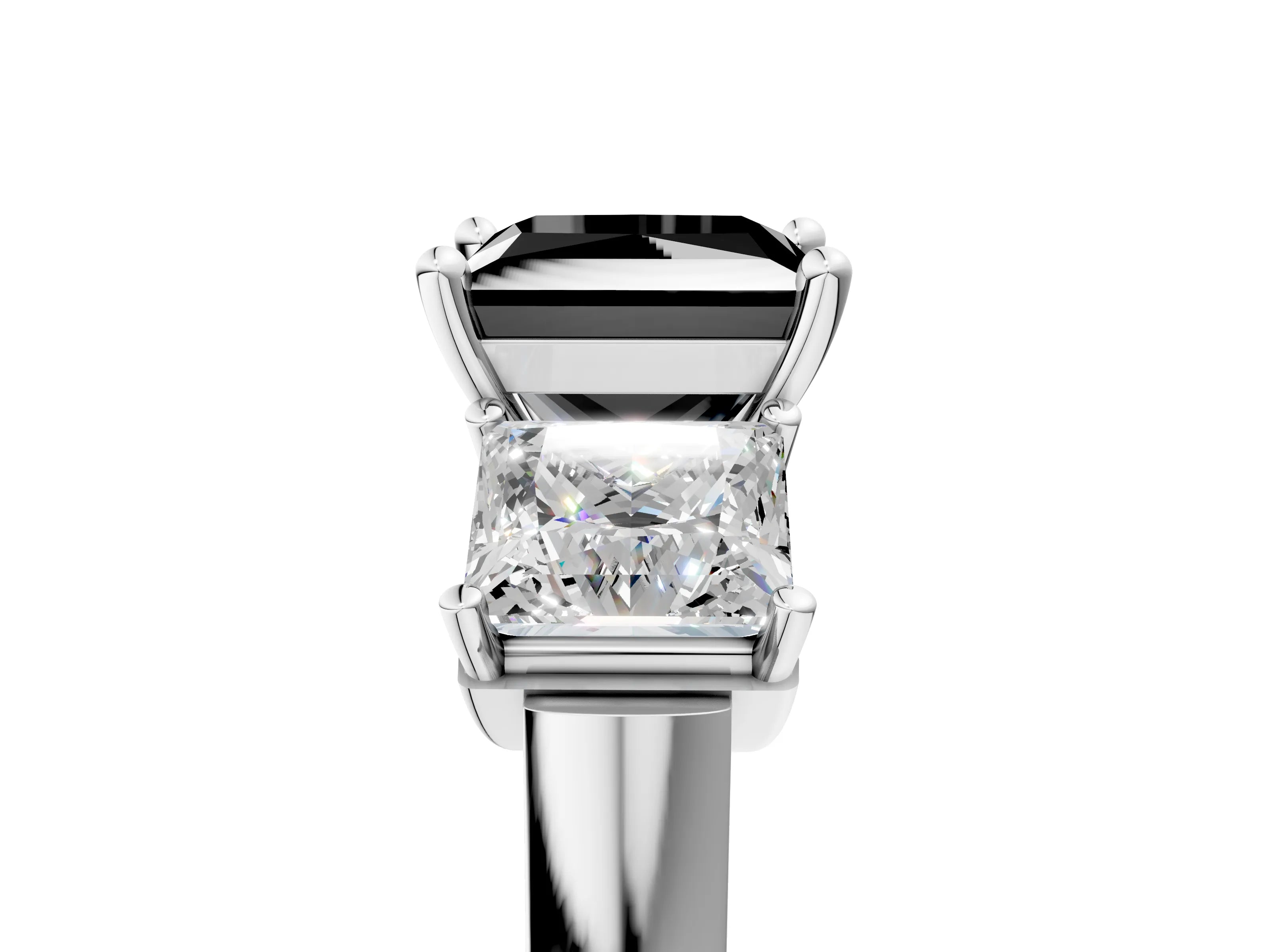 White gold Three-Stone Fancy Black Princess Cut Brilliant Diamond Trellis Ring with Comfort Fit Band_17