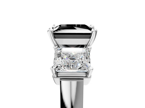 White gold Three-Stone Fancy Black Princess Cut Brilliant Diamond Trellis Ring with Comfort Fit Band_17