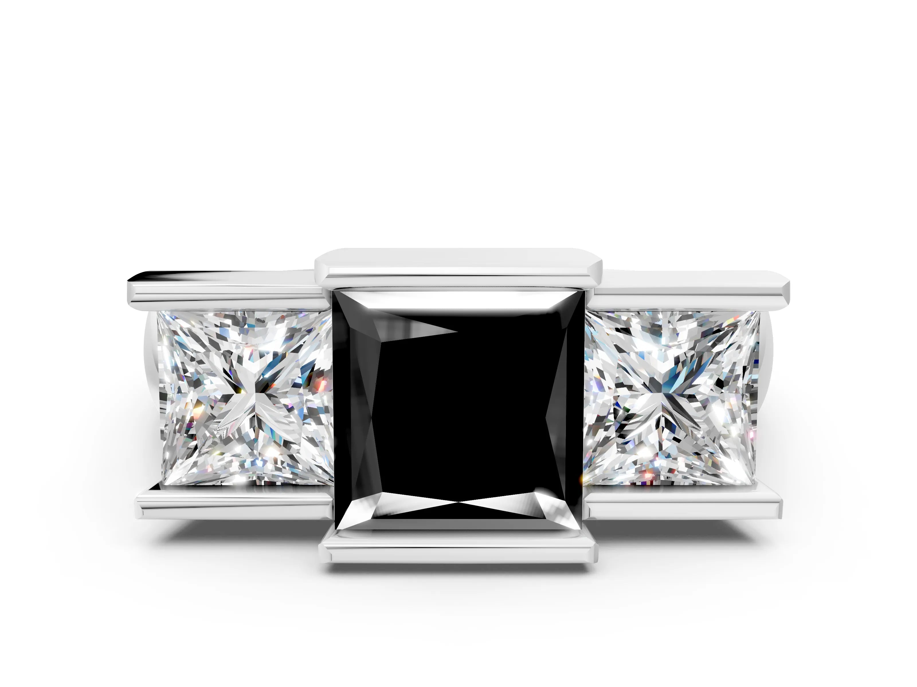 White gold Three Stone Fancy Black Princess Cut Cut Channel Set Diamond Ring_24