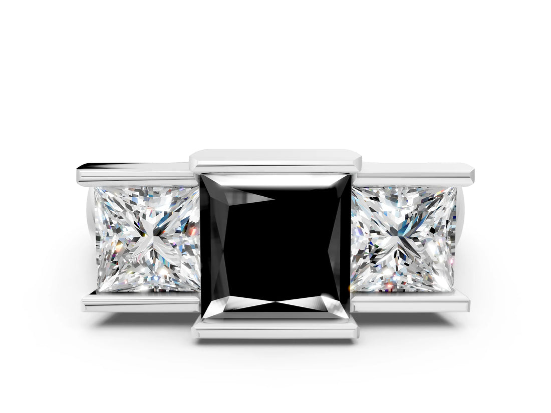 White gold Three Stone Fancy Black Princess Cut Cut Channel Set Diamond Ring_24
